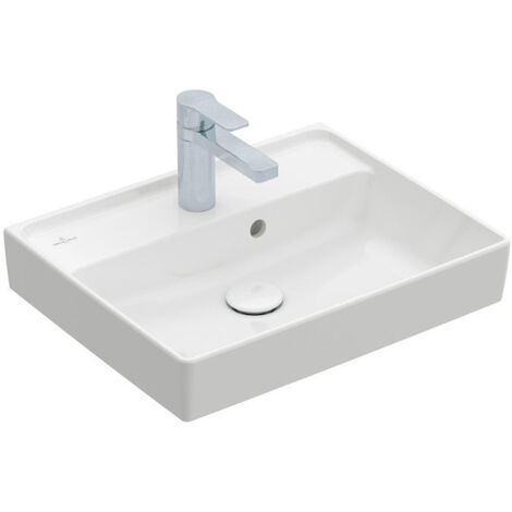 Collaro, Lave-mains, 500 x 400 mm, Rectangulaire, Modèle déposé, modèle meulé, pour robinetterie monotrou , troude robinetterie percé,avec trop-plein, TitanCeram, Blanc CeramicPlus