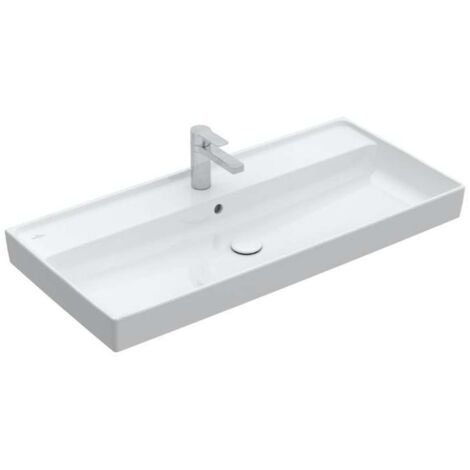 Collaro, Piani lavabo, 1000 x 470 mm, Rettangolare, Design registrato, per rubinetteria a 3 fori, foro centrale per rubinetteria, con troppopieno, TitanCeram, Bianco