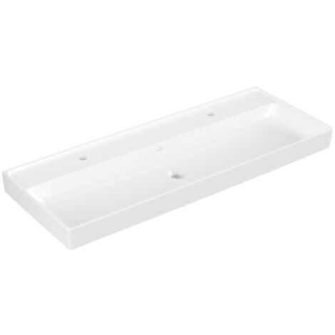 Collaro, Piani lavabo, 1200 x 470 mm, Rettangolare, Design depositato, per due rubinetti monoforo, fori rubinetteria tranciati, senza troppopieno, Stone White CeramicPlus