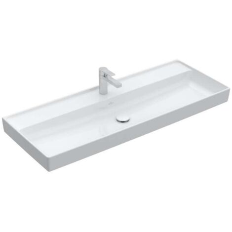 Collaro, Piani lavabo, 1200 x 470 mm, Rettangolare, Design registrato, per rubinetteria a 3 fori, foro centrale forato, senza troppopieno, White CeramicPlus