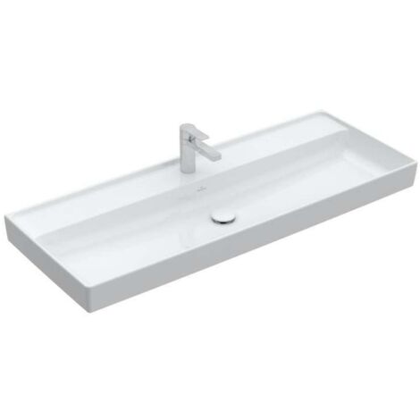 Collaro, Piani lavabo, 1200 x 470 mm, Rettangolare, Design registrato, per rubinetteria a 3 fori, foro centrale per rubinetteria punzonato, senza troppopieno, Bianco