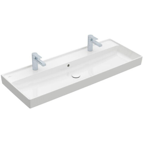 Collaro, Plans de toilette, 1200 x 470 mm, Rectangulaire, Modèle déposé, pour deux robinetteries monotrou , trou s de robinetterie percés, sans trop-plein, Blanc