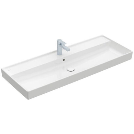Collaro, Plans de toilette, 1200 x 470 mm, Rectangulaire, Modèle déposé, pour robinetterie à 3 trou s, troude robinetterie central percé,avec trop-plein, TitanCeram, Stone White CeramicPlus