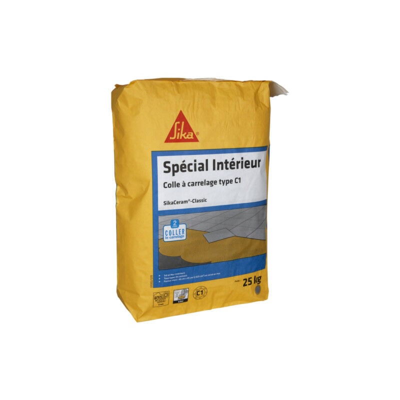 Colle à carrelage spécial intérieur en neuf (C1) Sika Sika Ceram Classic - Gris - 25kg