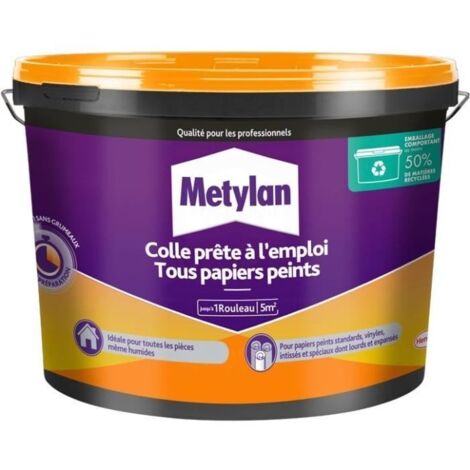 Colle à papier peint prête à l’emploi Metylan 1 kg seau pour tous types de papiers peints