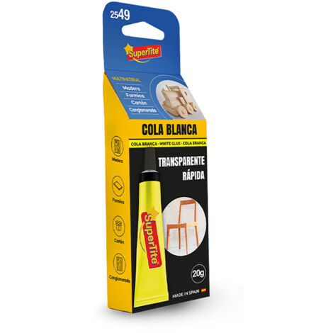 Colle blanche de grande résistance et séchage rapide avec finition transparente pour bois, carton, formica et aggloméré 20g SUPE
