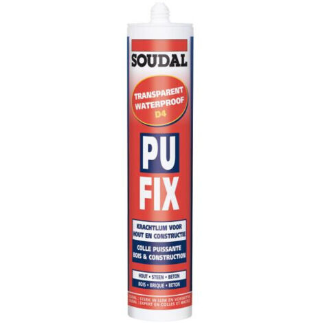Soudal – Colle polyuréthane transparente 310ml – Pour bois dur et matériaux isolants – Résistance à l'eau classe D4 – Cartouche prête à l'emploi