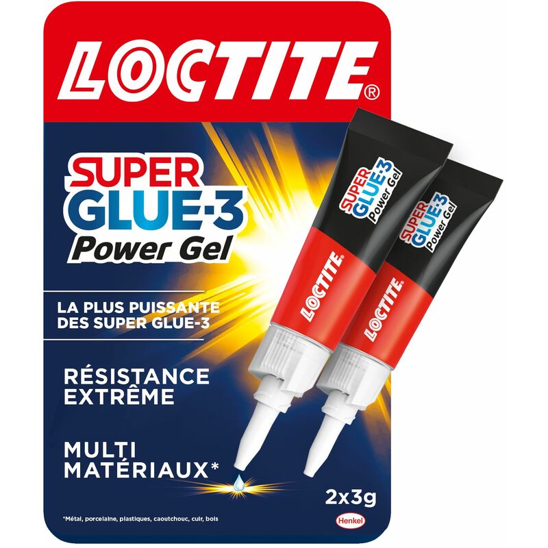 Loctite - Super Glue-3 Power Gel, colle forte enrichie en caoutchouc, colle gel ultra-résistante, à séchage immédiat, colle transparente, lot de 2