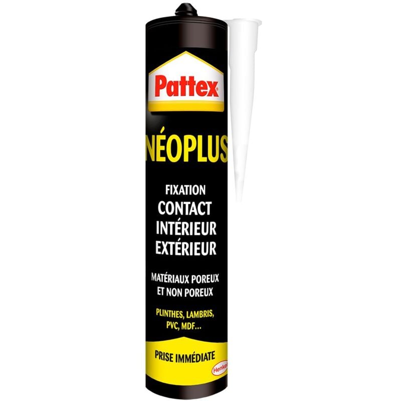 Pattex - Néoplus Colle de Fixation type néoprène - Tous matériaux, intérieur et extérieur, prise immédiate - Cartouche 390g
