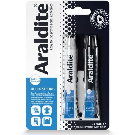 Colle époxy 2x15ml – Haute résistance à l'humidité et aux températures - Pour surfaces variées : bois, métal, céramique, plastique – Araldite