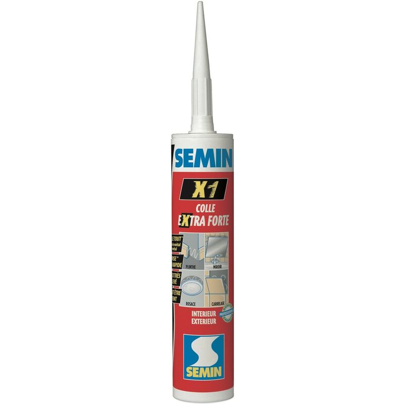 Semin - Colle haute performance pour tout collage et tout matériaux X1- intérieur/extérieur - cartouche de 290 ml