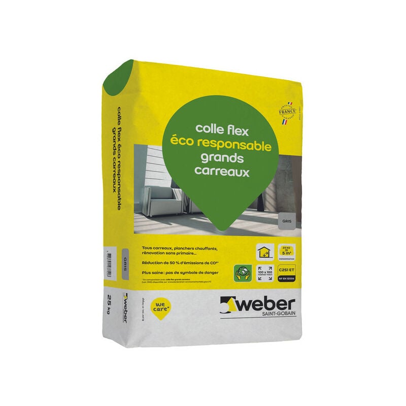 Weber Saint Gobain - Colle carrelage Grands Carreaux, 25kg, mortier, colle déformable pour carrelage, Colle Flex éco responsable, weber