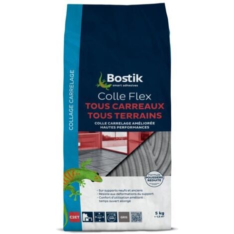 Colle flex tous carreaux tous terrains 90 % de poussiere en moins gris sac papier 5 kg
