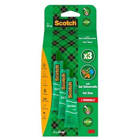 Colle gel tube Scotch permanente 30 ml - Lot de 3