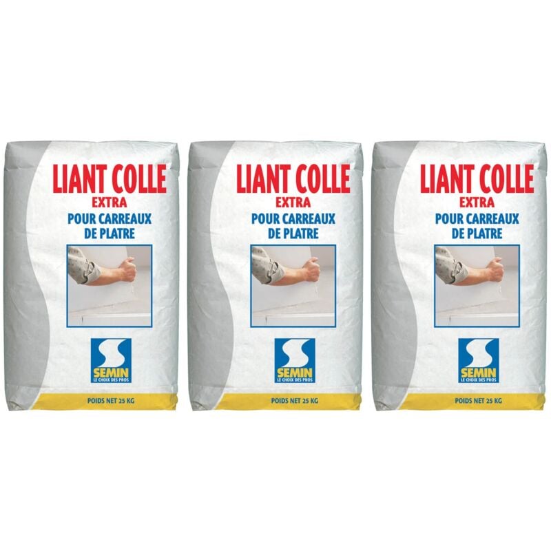 Colle Liant Extra Semin Carreaux de Plâtre - Intérieur - Poudre - Sac de 25 kg (lot de 3)