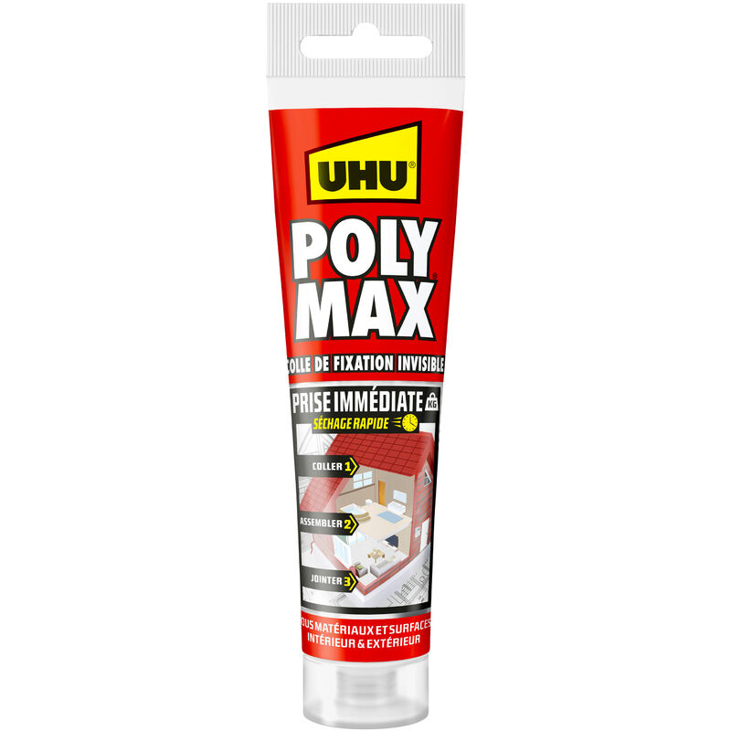Polymax prise immédiate invisible- Mastic/colle msp pour coller, assembler et jointer, ultra solide, sans solvants, transparent, tube 115 g - UHU