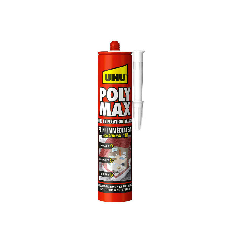 Colle Mastic Prise Immédiate Polymax UHU Blanc cartouche - 425 g - 33865 - Blanc