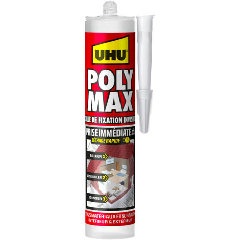 Colle mastic prise immédiate invisible – Ultra solide pour verre, pierre, métal – Résiste à l'eau et aux UV – Cartouche 300 g – UHU