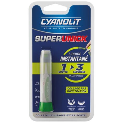Colle multi-usage extra fluide 2g – Prise rapide 2 à 5 secondes – Pour céramique, plastique, métal, bois – Collage par infiltration – Cyanolit