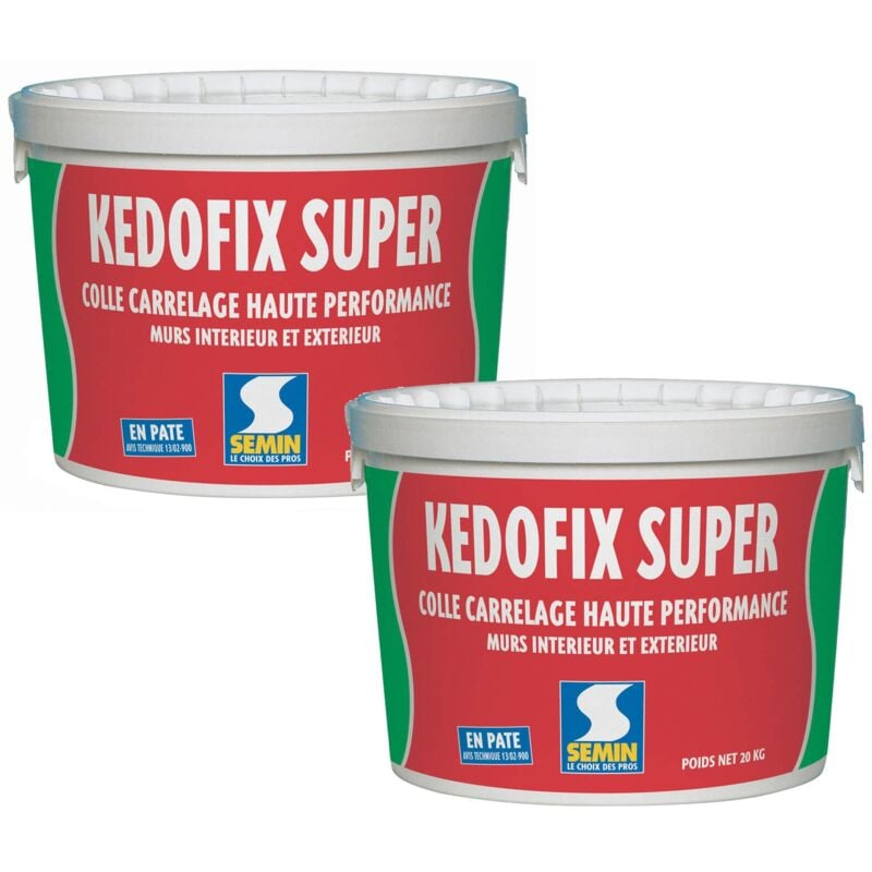 Colle pour Carrelage Haute Performance Kedofix Semin Prêt à l'emploi, Intérieur/extérieur, seau de 20 kg, Lot de 2