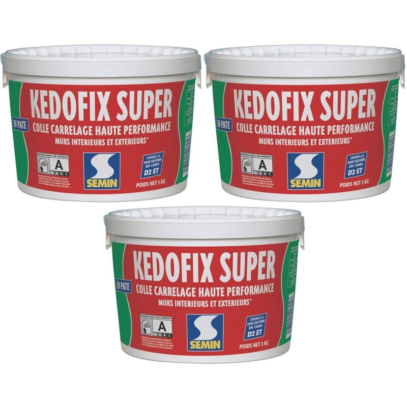 Colle pour Carrelage Haute Performance Kedofix Semin Prêt à l'emploi, Intérieur/extérieur, seau de 5 kg, Lot de 3