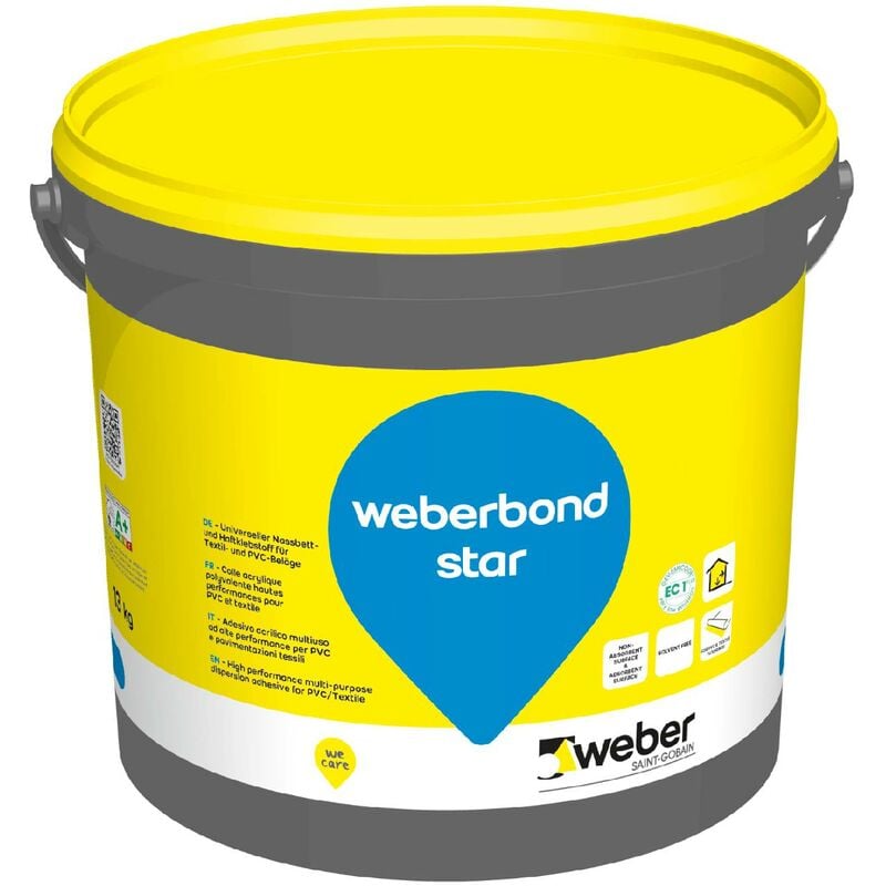 Weber Saint Gobain - Colle pour revêtements pvc et textile, 13kg, hautes performances , Weberbond star, sans solvant, acrylique, weber