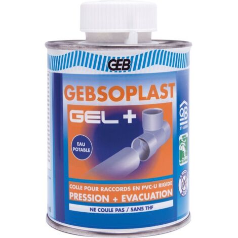 Colle PVC GEBSOPLAST GEL+ 500ml – Assemblage tubes et raccords sous pression – Résiste à l'eau chaude et froide – Temps de séchage 1h