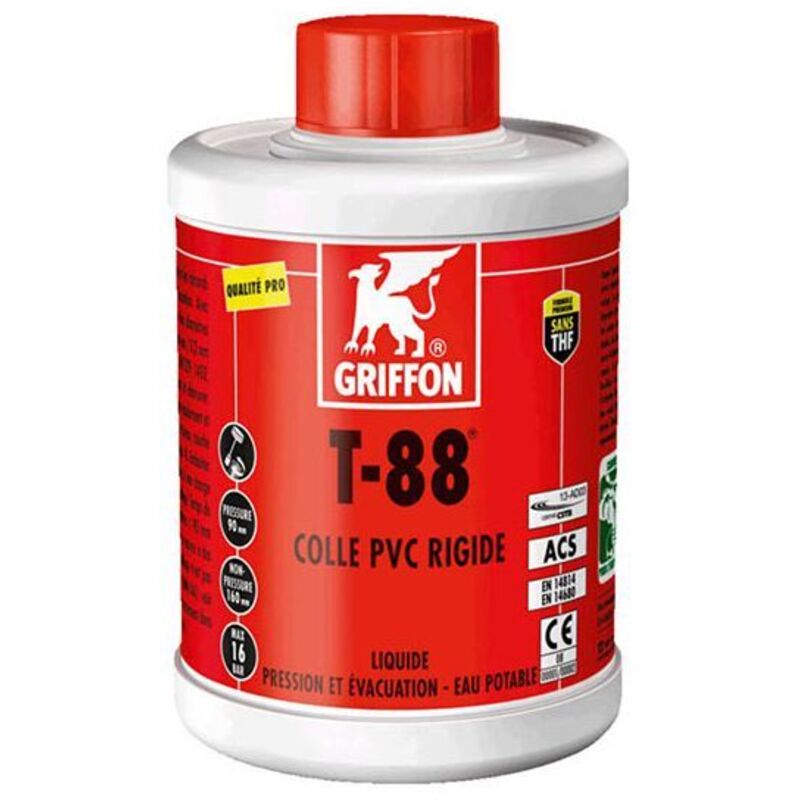 Griffon - Colle pvc pression/evac. liquide t88 pot 1l avec pinceau