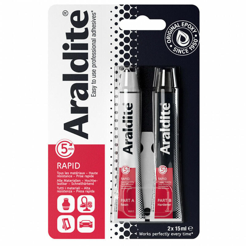Araldite ® - Colle 'rapide' 2x15ml en tube araldite - Quantité: 3 lots de 2 tubes de 15 ml