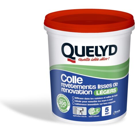 Colle revêtements lisses rénovation légers 1 kg – Formule sans solvant pour murs absorbants – Collage optimal revêtements minces – Quelyd