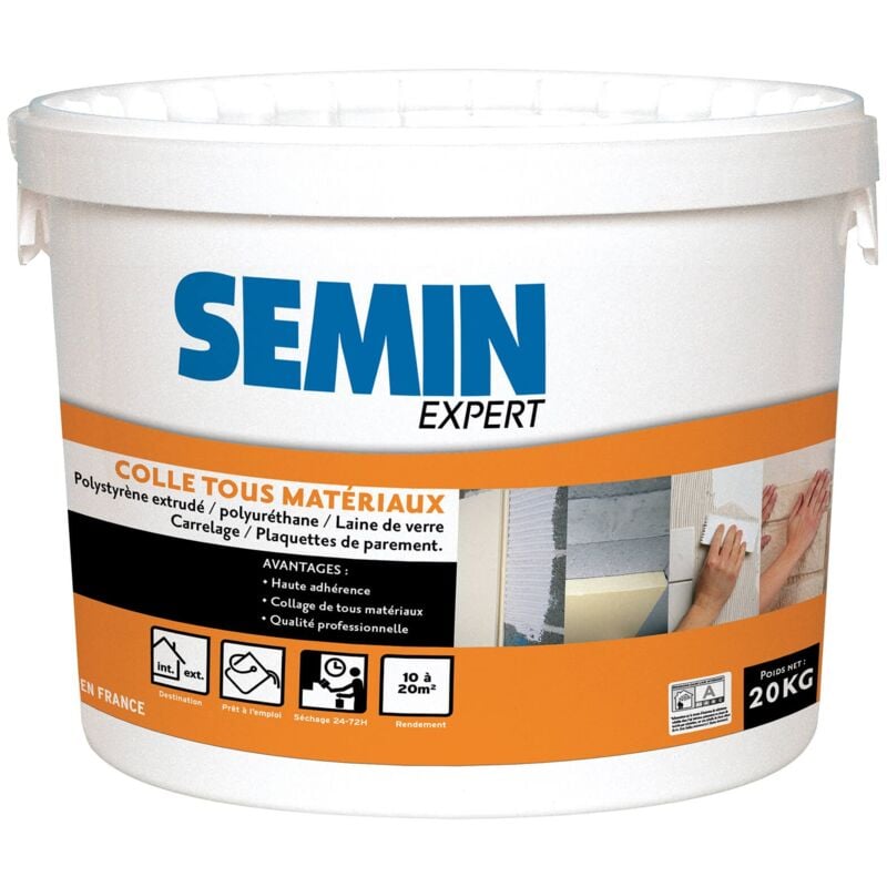 Semin - Colle Tout Matériaux Prêt à l'Emploi - Intérieur/Extérieur - Seau de 20 kg