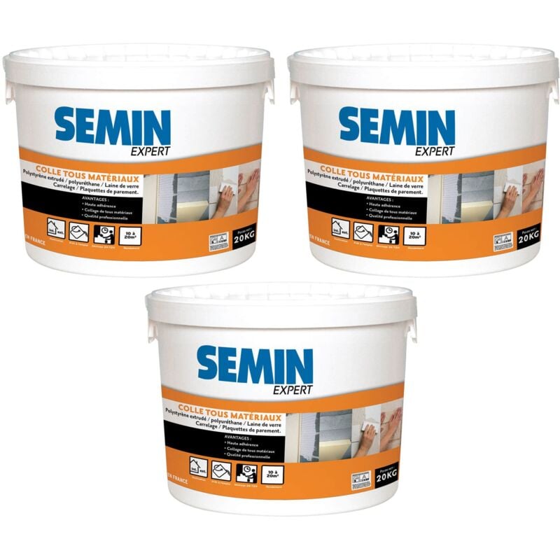 Semin - Colle Tout Matériaux Prêt à l'Emploi - Intérieur/Extérieur - Seau de 20 kg (lot de 2)