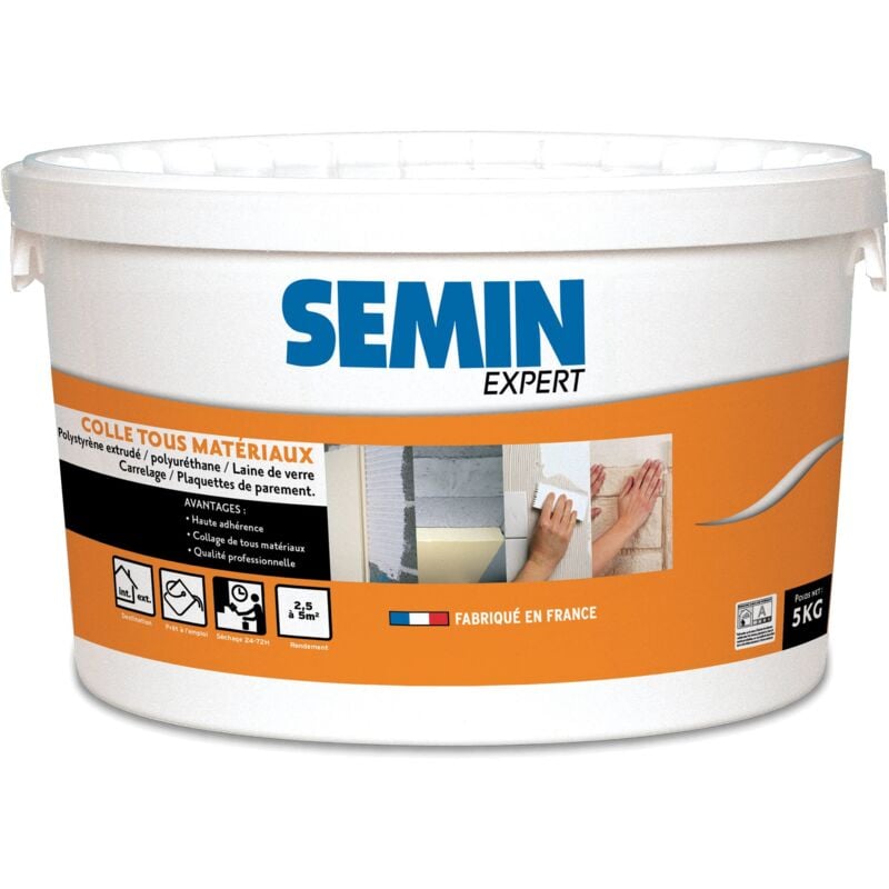 Semin - Colle Tout Matériaux Prêt à l'Emploi - Intérieur/Extérieur - Seau de 5 kg