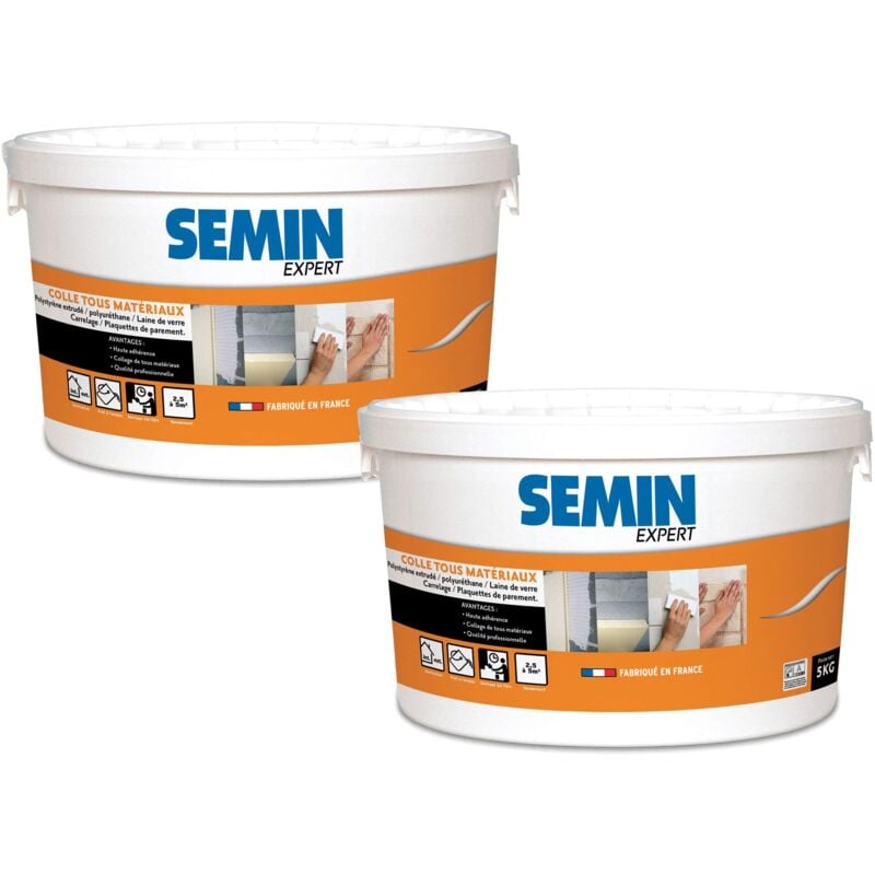 Semin - Colle Tout Matériaux Prêt à l'Emploi - Intérieur/Extérieur - Seau de 5 kg (lot de 2)