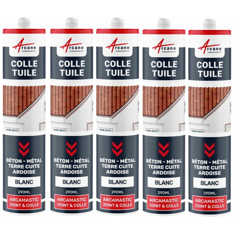 Arcane Industries - Colle tuile mastic souple pour tous matériaux - 290 ml x 5 Blanc Blanc