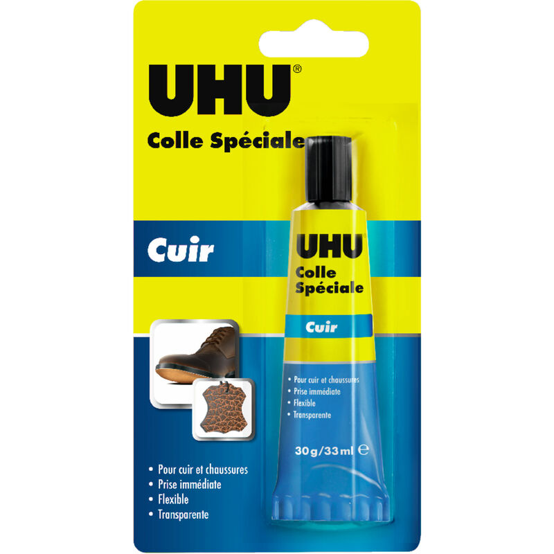UHU - Colle spéciale cuir et chaussure - Colle idéale pour réparer les semelles usées, les talons et les trous des chaussures, transparente, tube de
