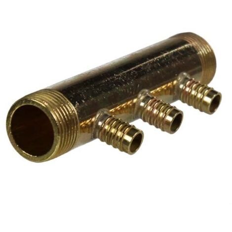 Collecteur 3/4" (20/27) Mâle-Mâle 3 piquages à Glissement pour tube PER diamètre 12 compris 3 bagues de 12