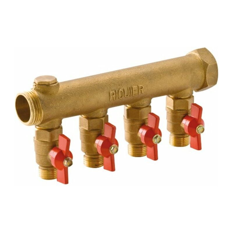 Collecteur 4 sorties Riquier mf 1' - Avec vanne m 1/2'