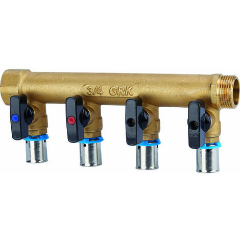 Collecteur avec vannes PER à sertir - GRK - M/F - diamètre 16 mm - 4 sorties