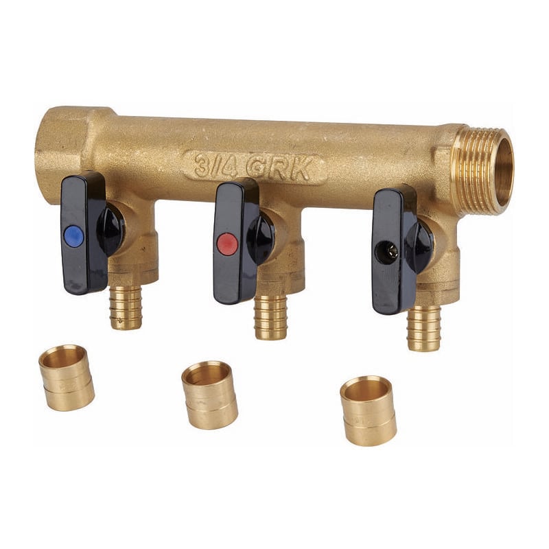 Collecteur avec vannes per à glissement GRK m/f 3/4 - diamètre 12 mm - 3 sorties