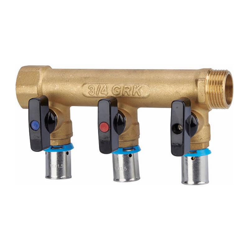 Collecteur avec vannes per à sertir GRK m/f - diamètre 16 mm - 3 sorties