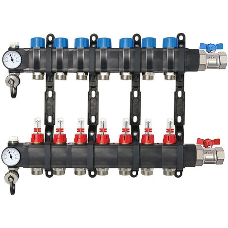 Collecteur composite 1" (26/34) PCBT - 7 départs mâle 3/4’’ EK avec kit vannes - Conecterm