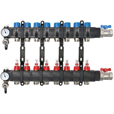 Collecteur composite 1" (26/34) PCBT - 8 départs mâle 3/4’’ EK avec kit vannes - Conecterm