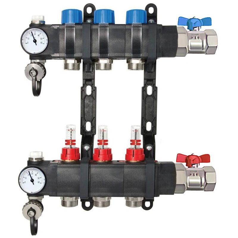 Collecteur composite 1' (26/34) pcbt - 3 départs mâle 3/4'' ek avec kit vannes - Conecterm