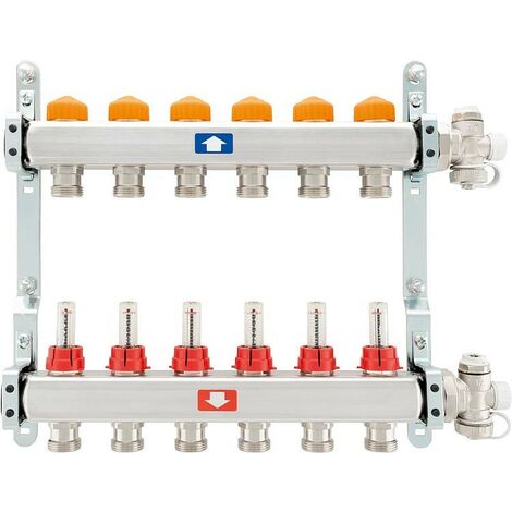 Collecteur de circuit de chauffage itap 918 CB Eclipse, DN25 (1") en acier inoxydable, 13 circuits de chauffage, avec débitmètre