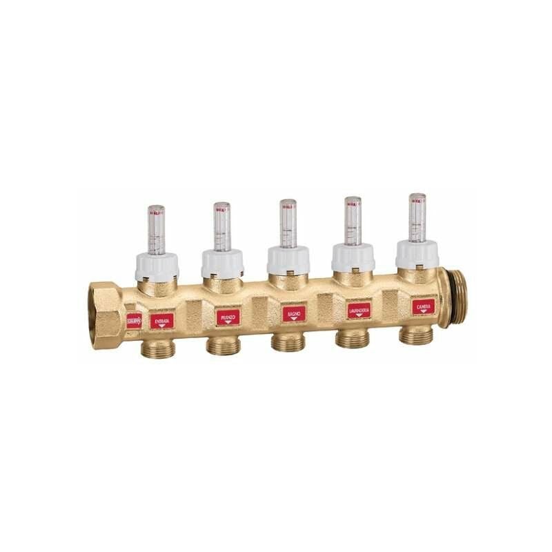 Collecteur de livraison complet avec débitmètres et régulateurs de débit 5 sorties Caleffi 667755S1 5 - 1 1/4' f