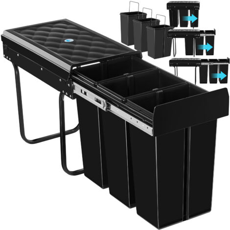 Tectake – Poubelle tri sélectif 30L 3 compartiments – Dimensions 26 x 48 x 42 cm – Rails télescopiques pour un accès facile – Matériaux ABS et polypropylène