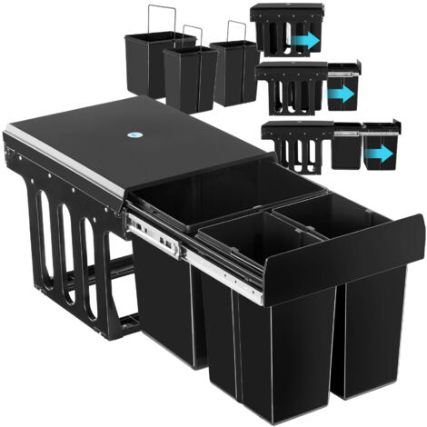 Tectake – Poubelle tri sélectif 31 L 3 compartiments – Dimensions 35 x 48 x 35 cm – Rails télescopiques pour extraction silencieuse – Plastique ABS durable