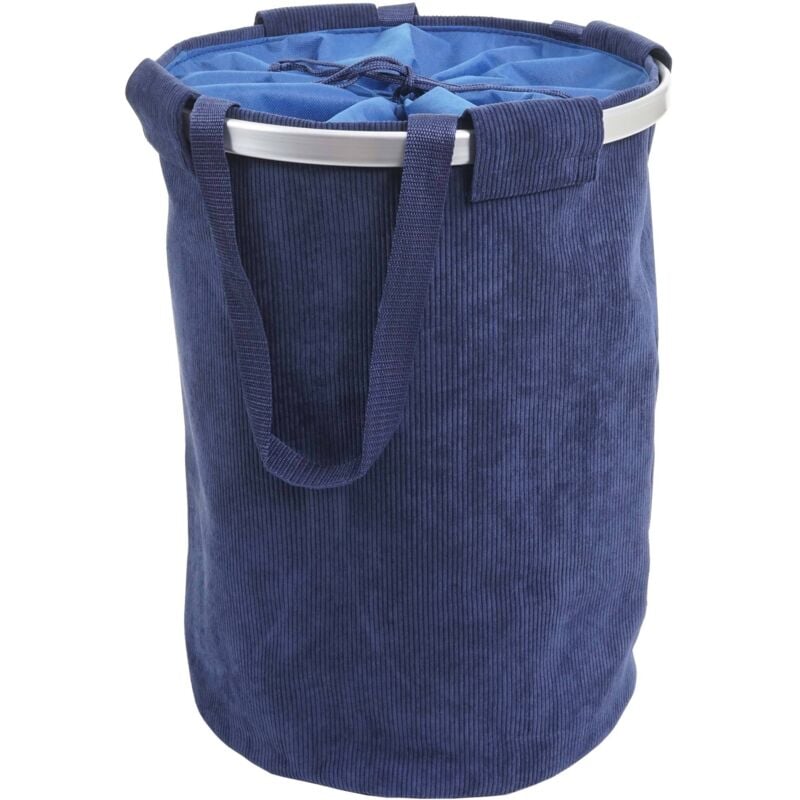 HHG - jamais utilisé] Bac à linge 750, Sac à linge avec cordon de serrage, poignée 55x39cm 65l, velours bleu