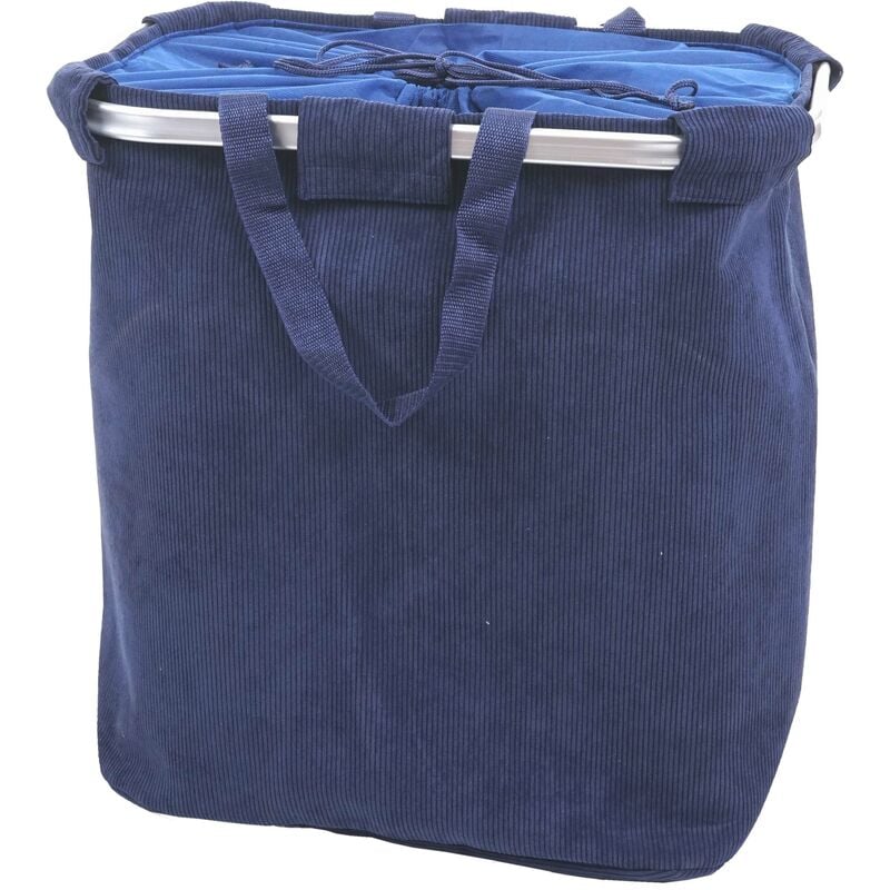 HHG - jamais utilisé] Bac à linge 804, Panier à linge Bac à linge avec cordon de serrage 54x52x32cm 89l, velours bleu